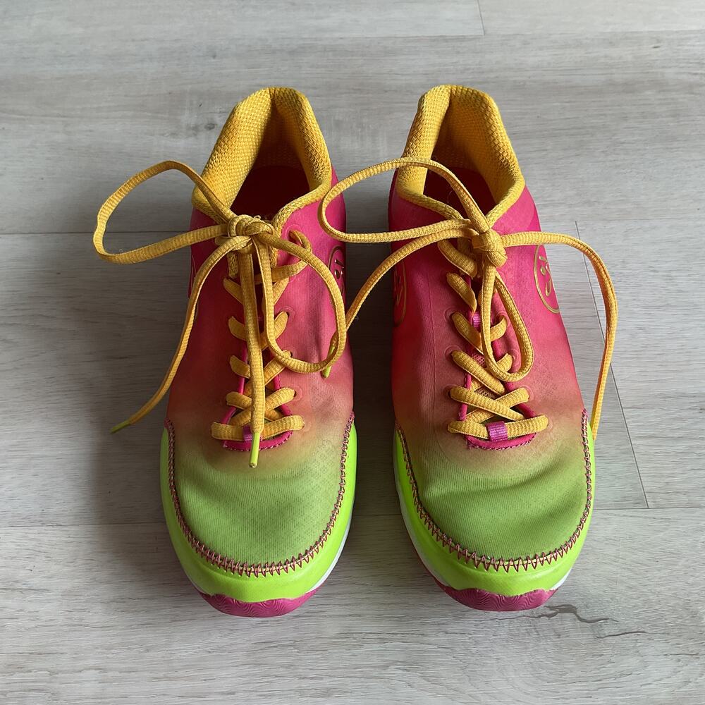 Zumba Flex Womens Classic Dance Shoes Pink and Yellow Size 6.5